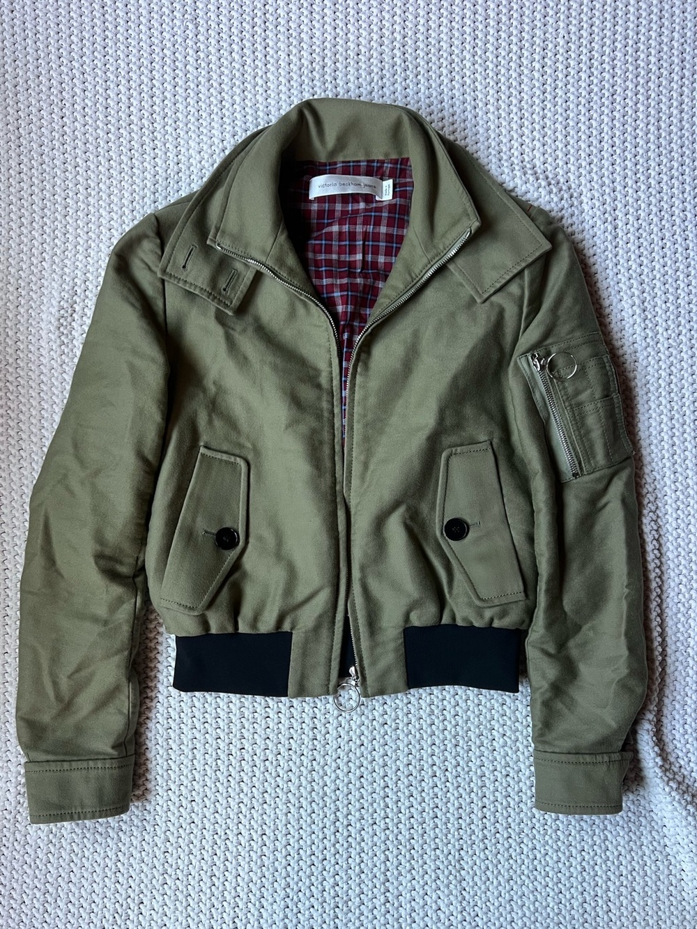 Victoria Beckham Jeans Bomber Harrington Canvas Green Jacket Made Portugal Sz 4
